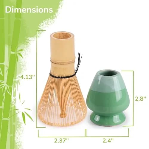 BambooMN Matcha Green Tea Whisk And Scoop 4 Piece Set - Mint Green Holder - 1 Set | Traditional Japanese Tea Utensils thumbnail 3