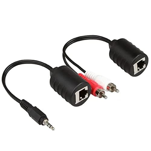 LINESO Bi-Directional 3.5mm to RCA Stereo Audio Balun Extender Over Cat5/6 Cable (Set of 2) | Extends Audio Up to 240ft thumbnail 1