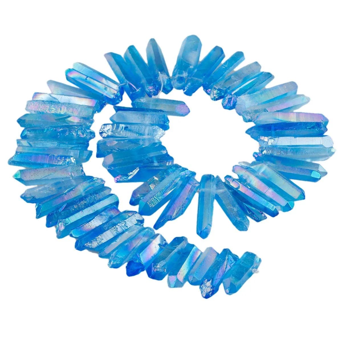 SUNYIK Blue Crystal Points Titanium Coated Quartz 15 inch Strand | Chakra Healing & Jewelry Making — Blue(Rough)