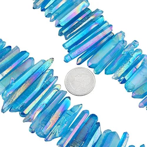 SUNYIK Blue Crystal Points Titanium Coated Quartz 15 inch Strand | Chakra Healing & Jewelry Making thumbnail 4