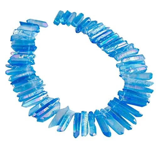 SUNYIK Blue Crystal Points Titanium Coated Quartz 15 inch Strand | Chakra Healing & Jewelry Making thumbnail 5