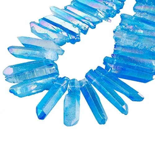 SUNYIK Blue Crystal Points Titanium Coated Quartz 15 inch Strand | Chakra Healing & Jewelry Making thumbnail 6