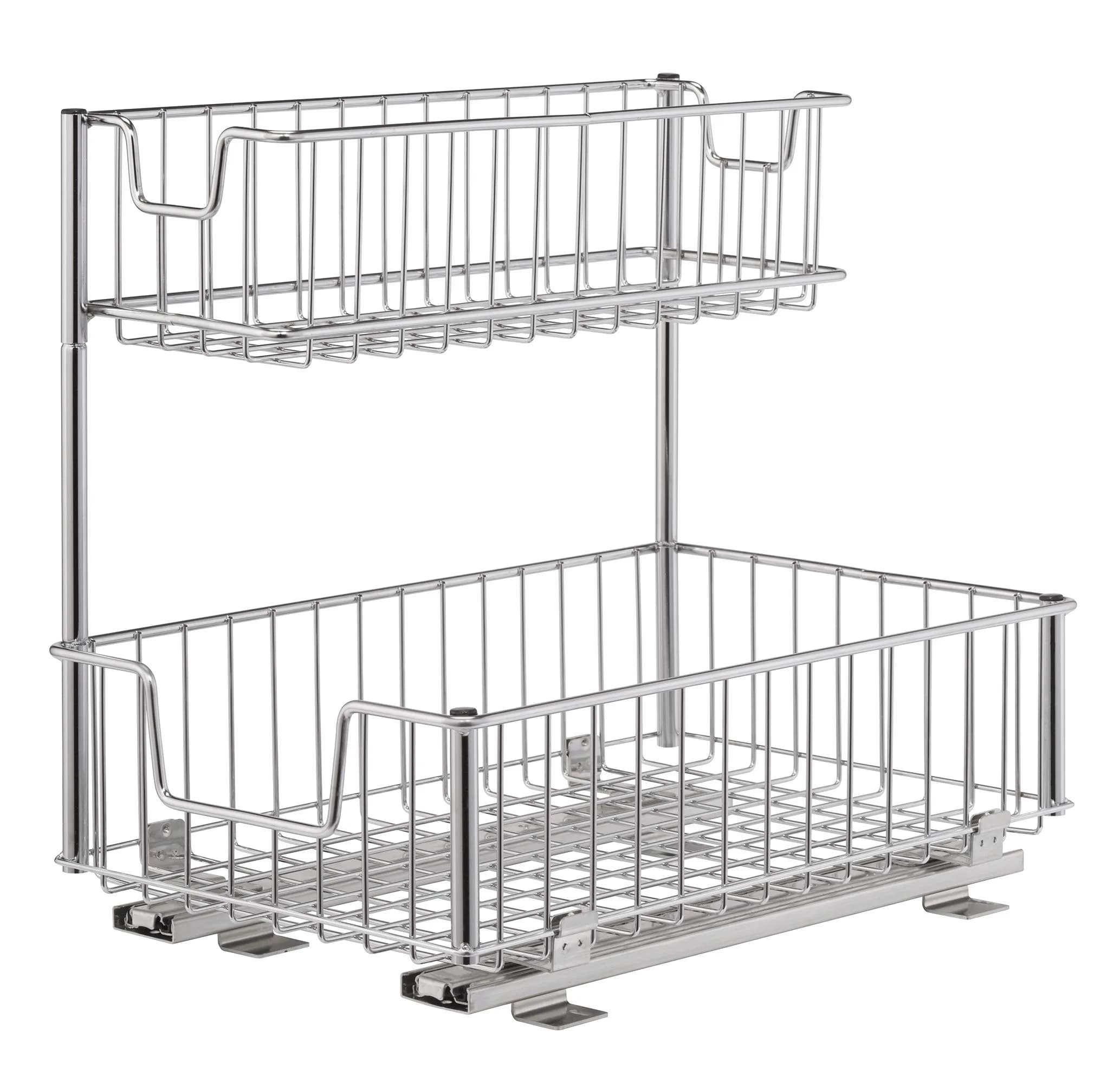 TRINITY Sliding Undersink and Cabinet Organizer with 2 Baskets | Max 50 lbs Capacity, 11.5" W x 17.75" D x 16" H — Silver