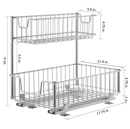 TRINITY Sliding Undersink and Cabinet Organizer with 2 Baskets | Max 50 lbs Capacity, 11.5" W x 17.75" D x 16" H thumbnail 5