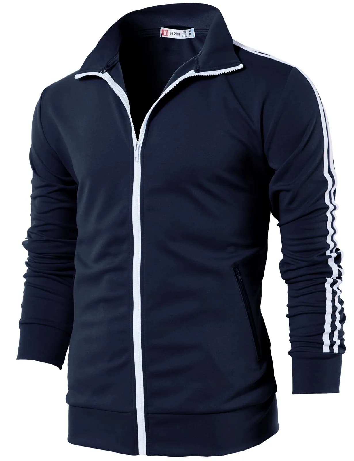 H2H Mens Active Slim Fit Track Lightweight Jacket Zip-up Long Sleeve NAVY US L/Asia XL