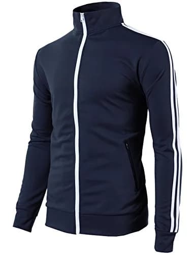 H2H Mens Active Slim Fit Track Lightweight Jacket Zip-up Long Sleeve NAVY US L/Asia XL thumbnail 3