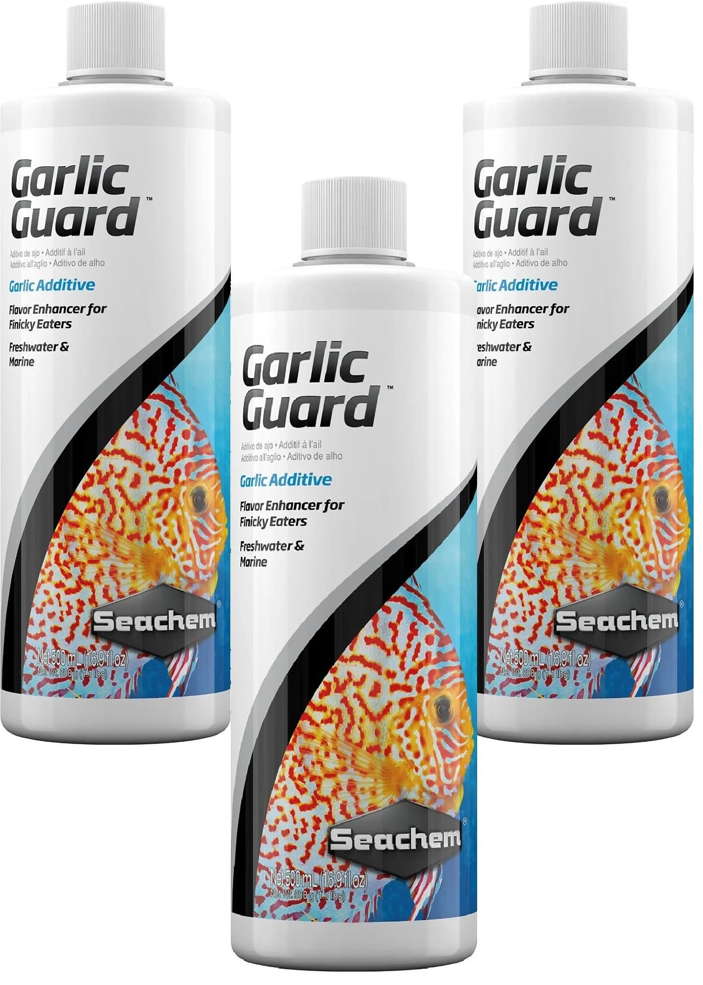 Seachem Garlic Guard Additive Flavor Enhancer for Fish, 17 Fl Oz (3 Pack) | Concentrated Garlic Supplement for Finicky Eaters