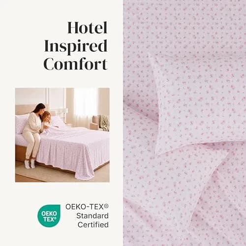 Modern Threads California King Bed Sheets Set | Ultra Soft Microfiber, Wrinkle-Free, Deep Pockets, Roses on Blush thumbnail 4
