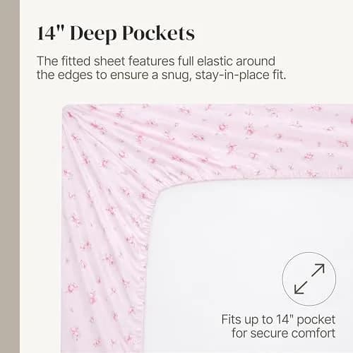 Modern Threads California King Bed Sheets Set | Ultra Soft Microfiber, Wrinkle-Free, Deep Pockets, Roses on Blush thumbnail 6