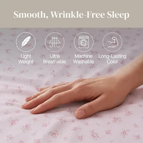 Modern Threads California King Bed Sheets Set | Ultra Soft Microfiber, Wrinkle-Free, Deep Pockets, Roses on Blush thumbnail 7