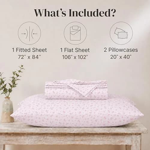 Modern Threads California King Bed Sheets Set | Ultra Soft Microfiber, Wrinkle-Free, Deep Pockets, Roses on Blush thumbnail 3