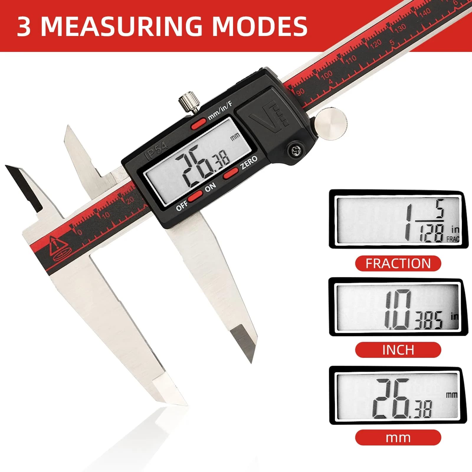 VINCA DCLA-1205 Digital Caliper 300mm (12 Inch) | IP54 Stainless Steel, Inch/Metric/Fraction Conversion - view 2
