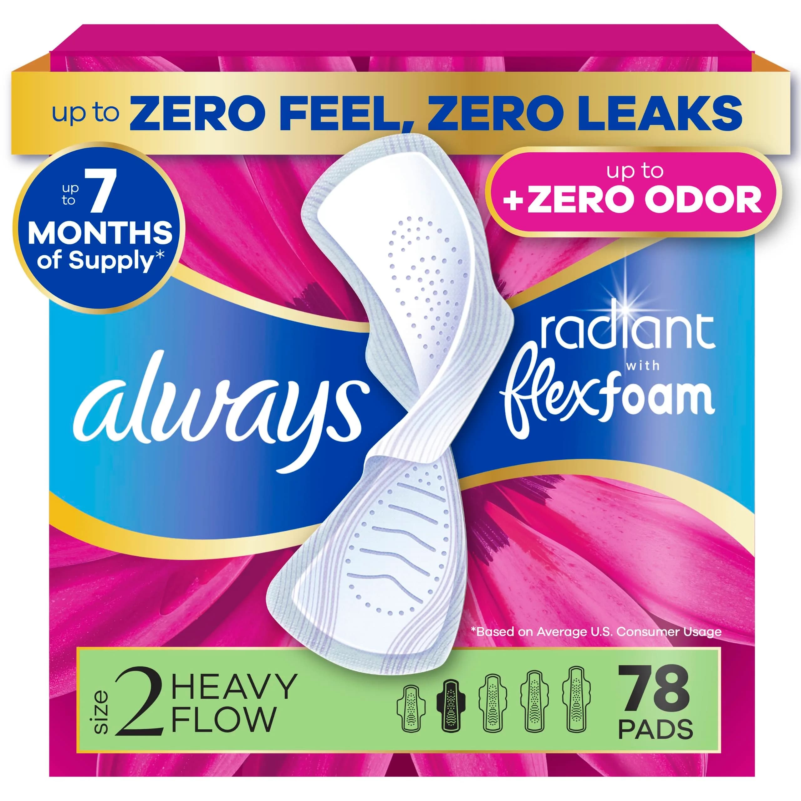 Always Feminine Pads Size 2 | Heavy Absorbency, Lightly Scented, 78 Count