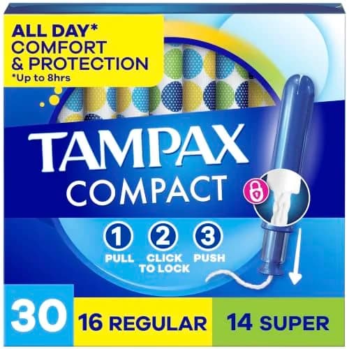 Tampax Compact Pearl Tampons Multipack Regular/Super 30 Count | LeakGuard Braid & Extendable Applicator thumbnail 1
