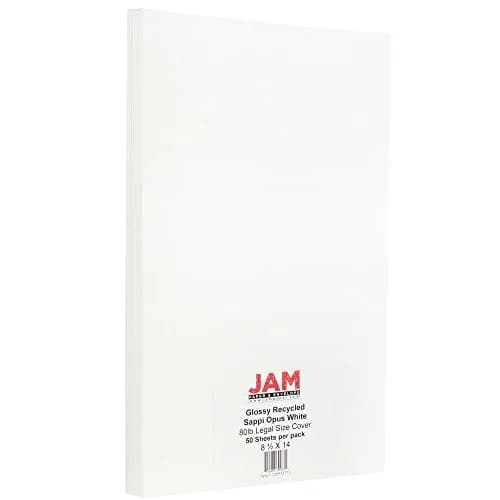 JAM Paper Legal 80lb Cardstock Glossy 2 Sided 8.5 x 14 Coverstock | White, Acid-Free, 50 Sheets thumbnail 2