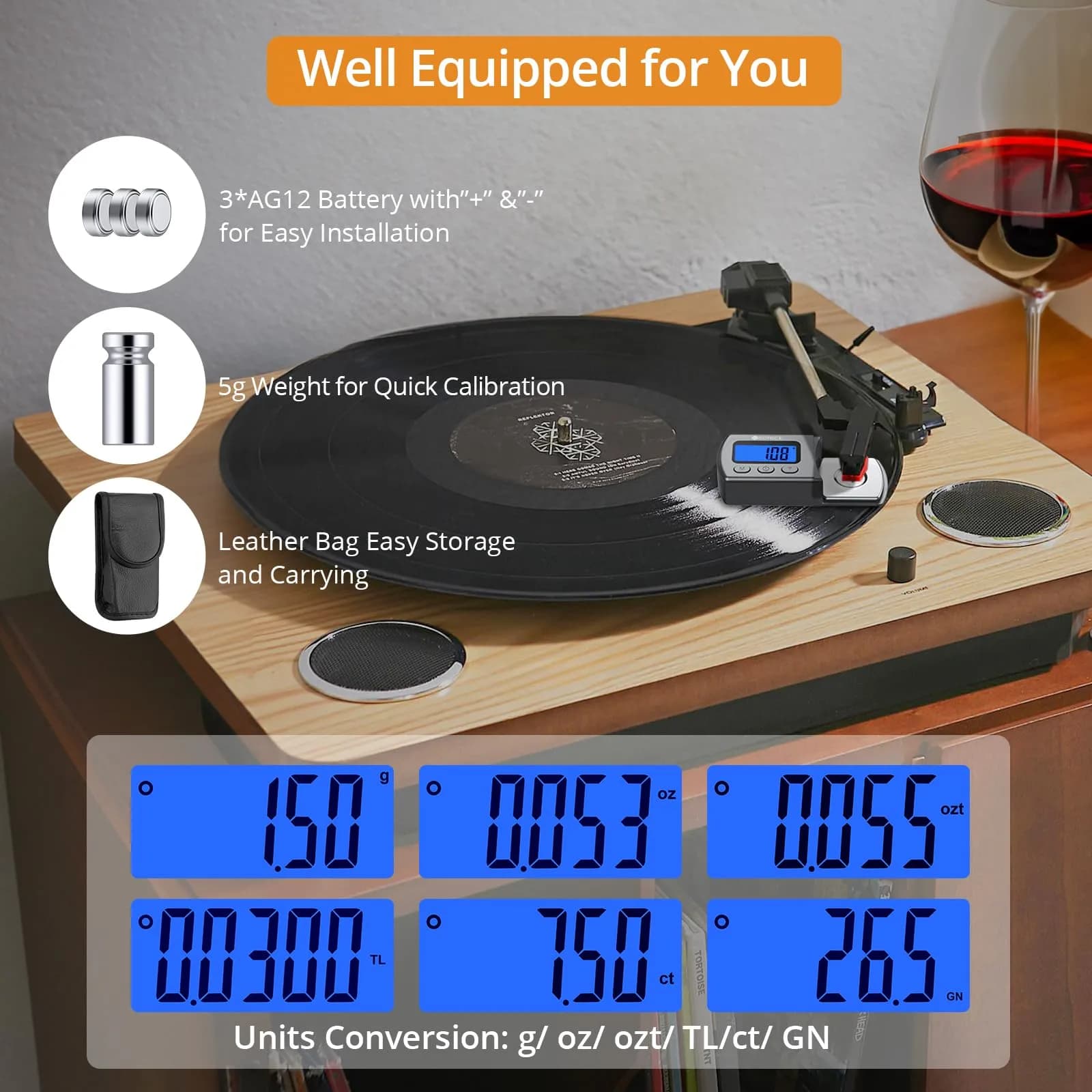 Neoteck Digital Turntable Stylus Force Gauge 0.01g/5.00g with Blue LCD | Accurate Tracking for Vinyl Playback - view 4