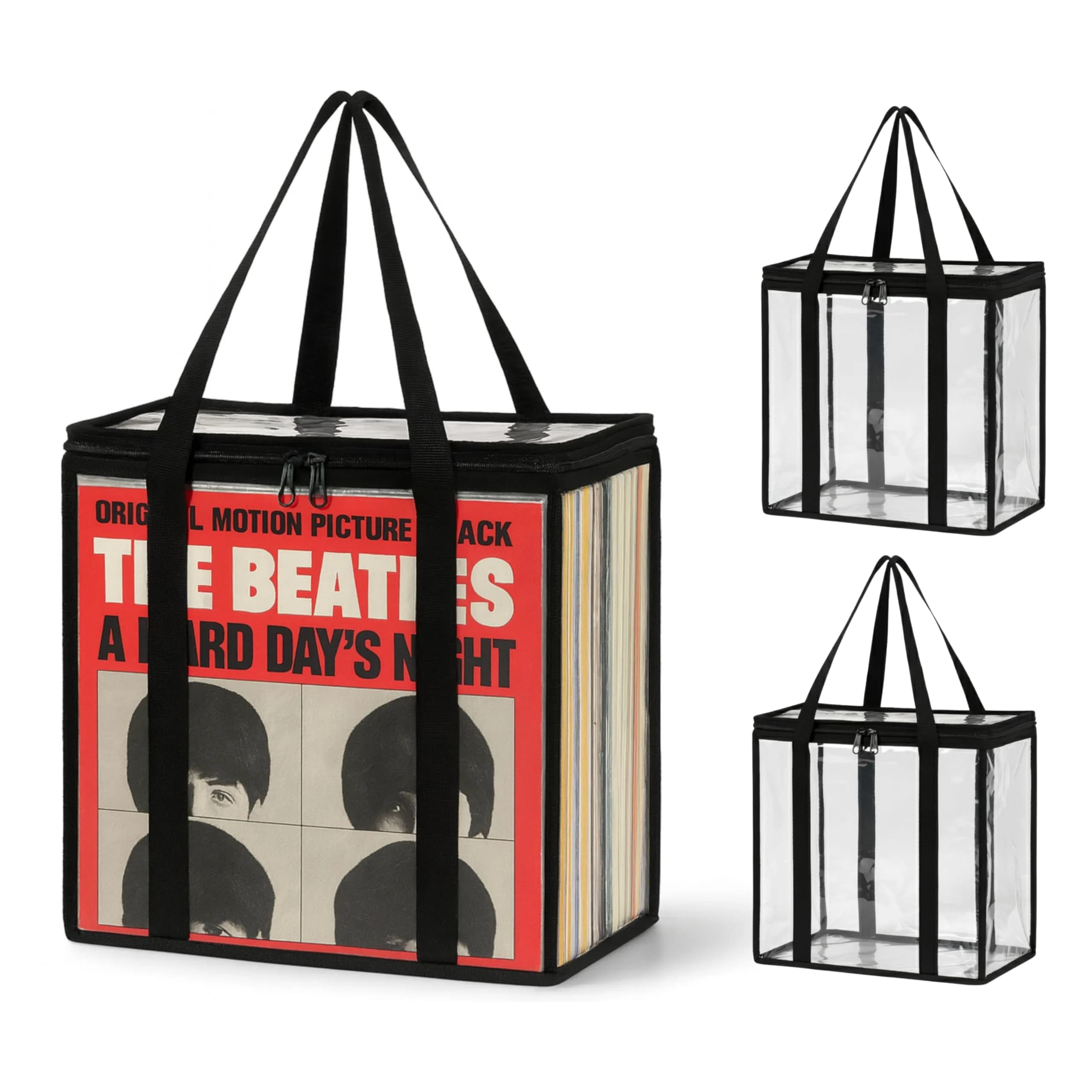 Evelots Vinyl Record Storage Bags 3-Pack (Holds 108 LP Albums) | Clear PVC & Polyester Canvas — (Holds 108)