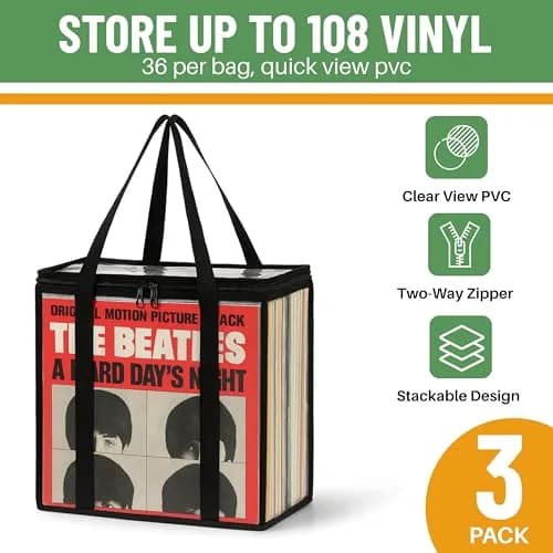 Evelots Vinyl Record Storage Bags 3-Pack (Holds 108 LP Albums) | Clear PVC & Polyester Canvas thumbnail 2