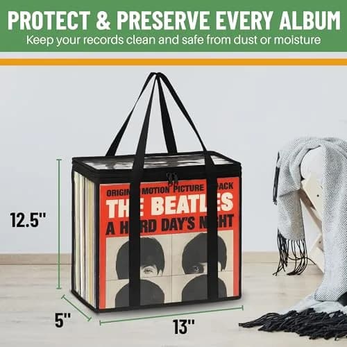 Evelots Vinyl Record Storage Bags 3-Pack (Holds 108 LP Albums) | Clear PVC & Polyester Canvas thumbnail 3
