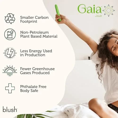 Blush Gaia® Eco 7" Slim Quiet Multispeed Vibrator, Green thumbnail 5