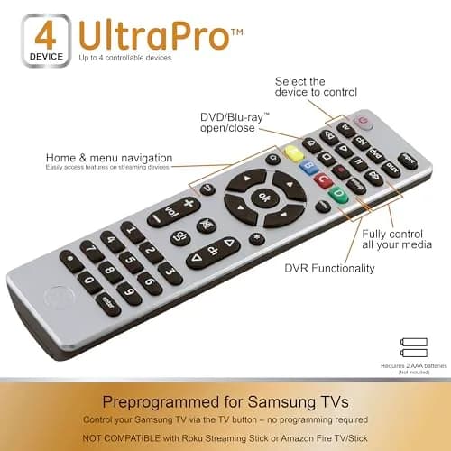 GE Designer Series 4-Device Universal Remote Control with Master Volume | Silver Finish thumbnail 2
