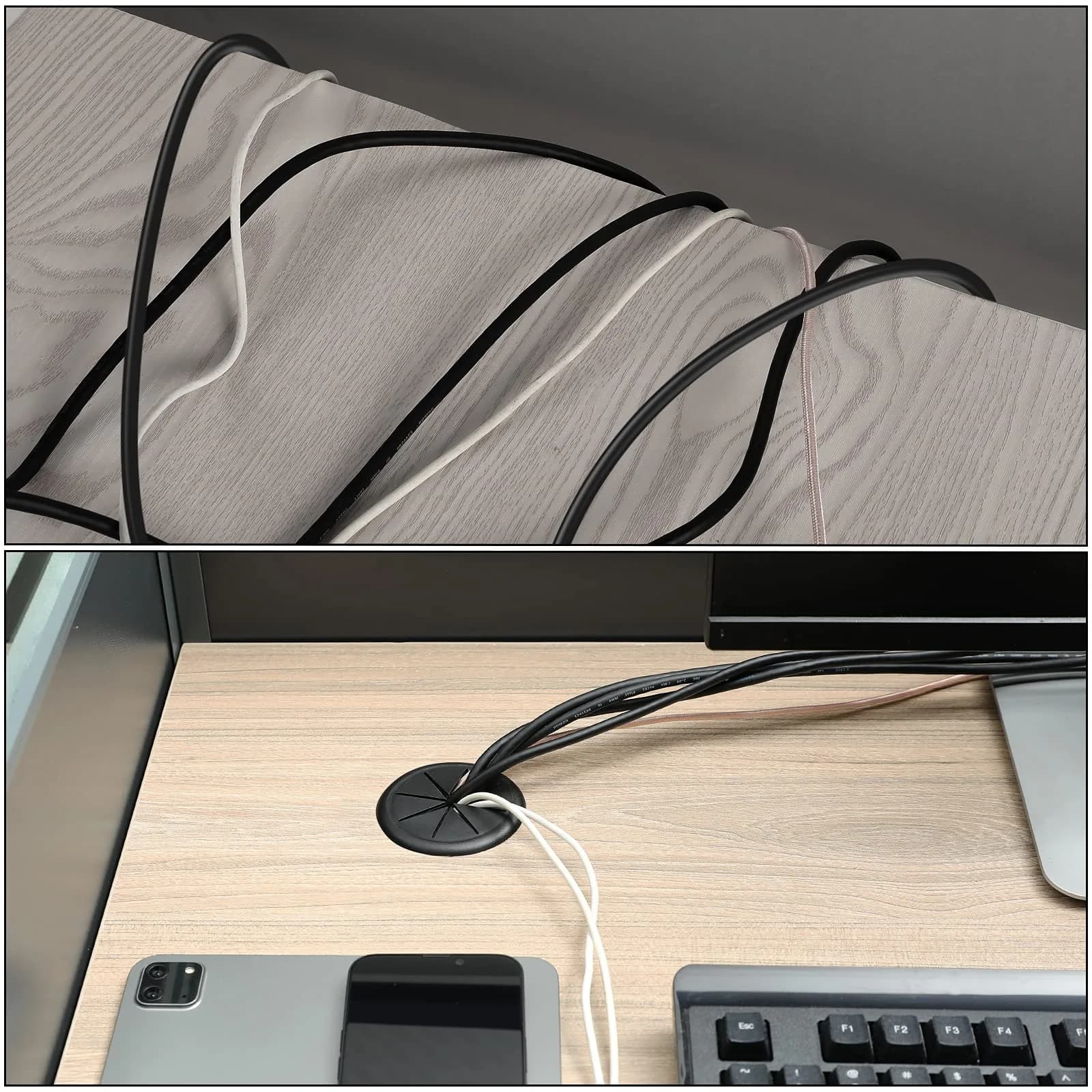 HYCC Flexible Desk Grommet 2-3/8 Inch Black 5-Pack | Organize Wires Effectively - view 6