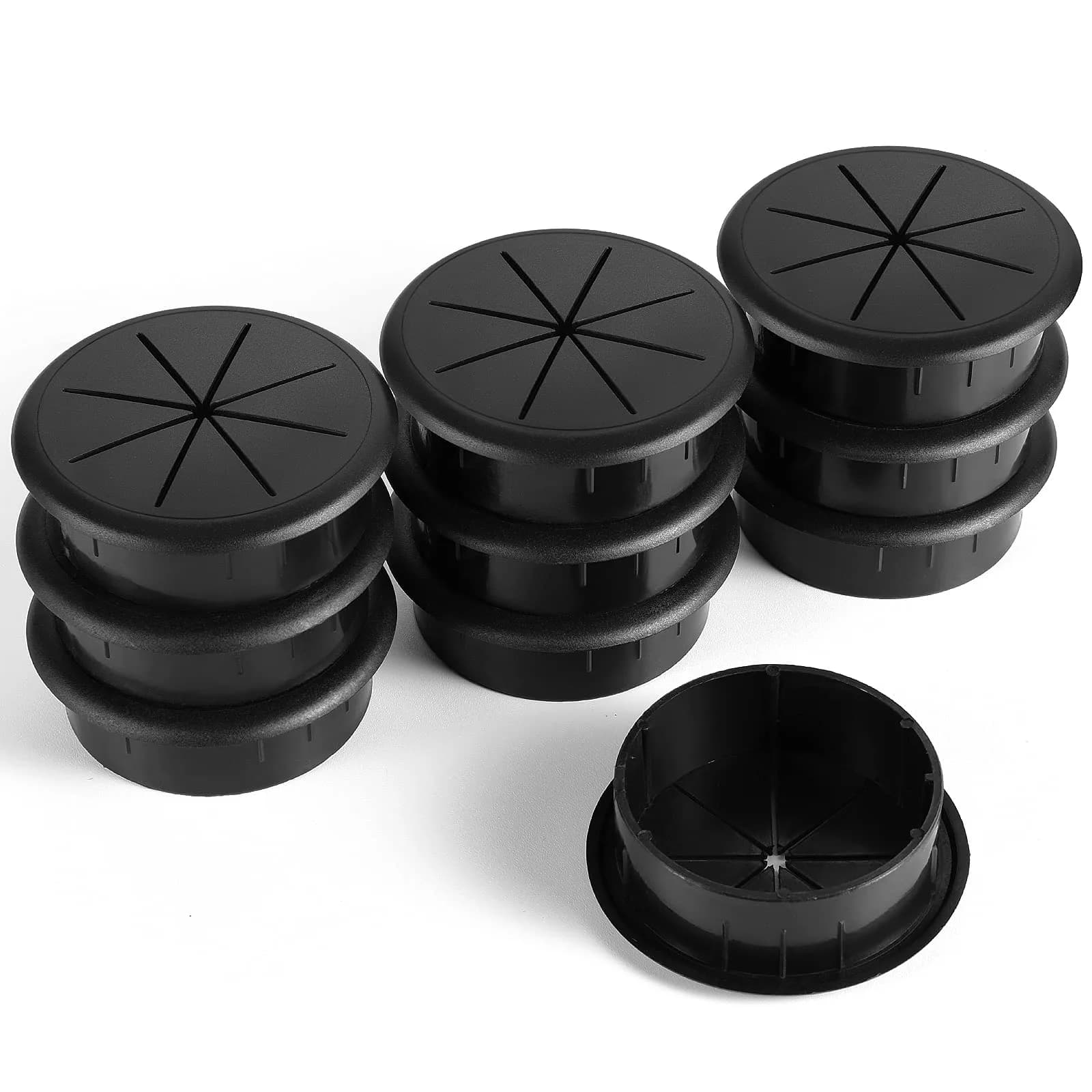 HYCC Flexible Desk Grommet 2-Pack White | Organize Wires Effectively — Black / 2-3/8 Inch-Black