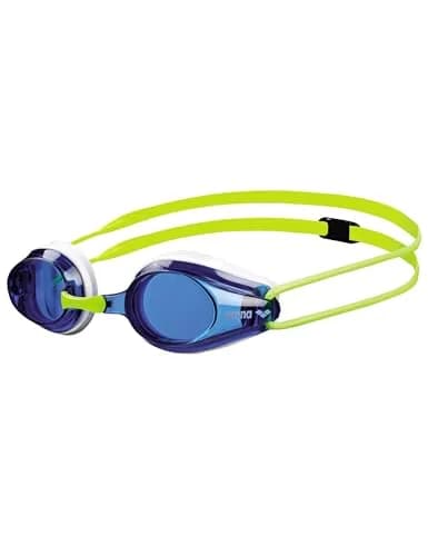 ARENA Tracks Junior Youth Racing Swim Goggles Kids Swimmers Anti-Fog Coated Non-Mirror Lens, Blue/White/Fluo Yellow thumbnail 1