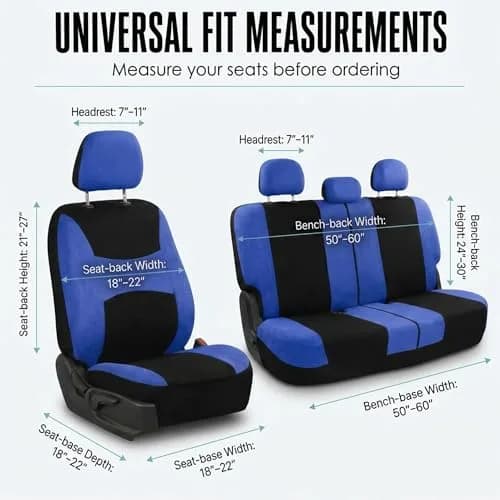 FH Group Full Set Cloth Car Seat Covers , Universal Fit Combo Set with Steering Wheel Cover and Seat Belt Pad for Cars, SUVs and Trucks, Blue thumbnail 9