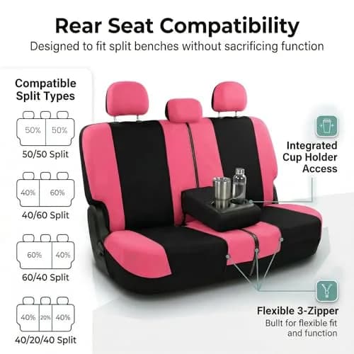 FH Group Car Seat Covers Full Set Cloth - Universal Fit, Airbag Compatible, Washable, Pink | Protect & Style Your Vehicle thumbnail 5