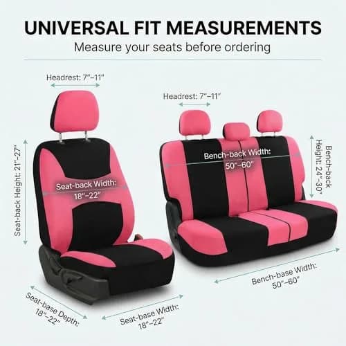 FH Group Car Seat Covers Full Set Cloth - Universal Fit, Airbag Compatible, Washable, Pink | Protect & Style Your Vehicle thumbnail 6