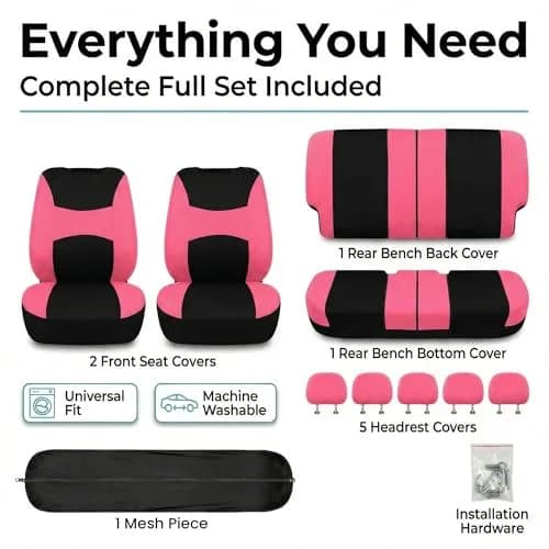 FH Group Car Seat Covers Full Set Cloth - Universal Fit, Airbag Compatible, Washable, Pink | Protect & Style Your Vehicle thumbnail 7
