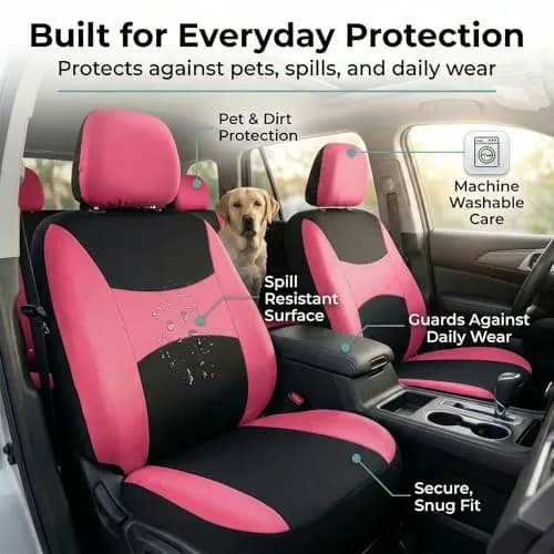 FH Group Car Seat Covers Full Set Cloth - Universal Fit, Airbag Compatible, Washable, Pink | Protect & Style Your Vehicle thumbnail 8