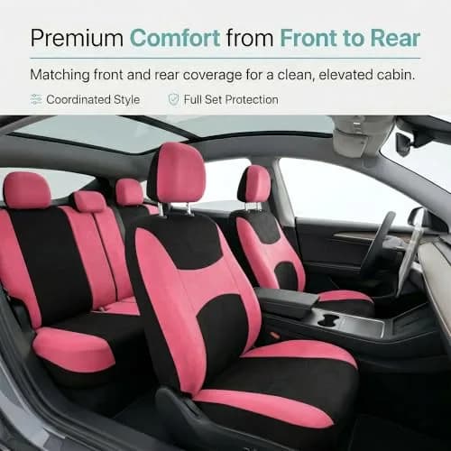 FH Group Car Seat Covers Full Set Cloth - Universal Fit, Airbag Compatible, Washable, Pink | Protect & Style Your Vehicle thumbnail 9