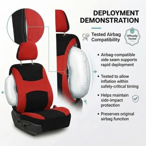 FH Group Car Seat Covers Full Set Cloth - Universal Fit, Washable, Airbag Compatible, Red | Interior Protection & Style thumbnail 4