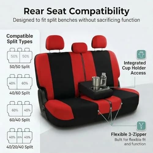 FH Group Car Seat Covers Full Set Cloth - Universal Fit, Washable, Airbag Compatible, Red | Interior Protection & Style thumbnail 5