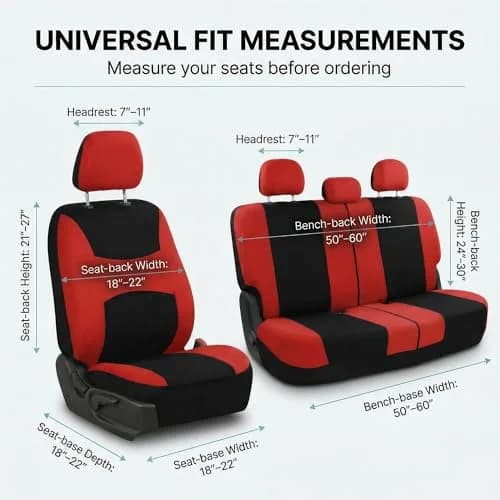 FH Group Car Seat Covers Full Set Cloth - Universal Fit, Washable, Airbag Compatible, Red | Interior Protection & Style thumbnail 6