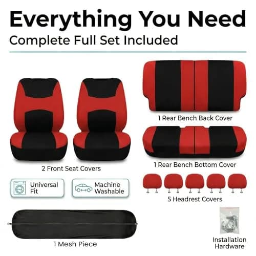 FH Group Car Seat Covers Full Set Cloth - Universal Fit, Washable, Airbag Compatible, Red | Interior Protection & Style thumbnail 7