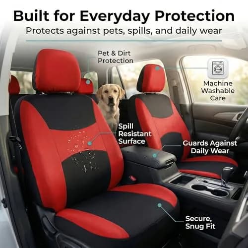 FH Group Car Seat Covers Full Set Cloth - Universal Fit, Washable, Airbag Compatible, Red | Interior Protection & Style thumbnail 8