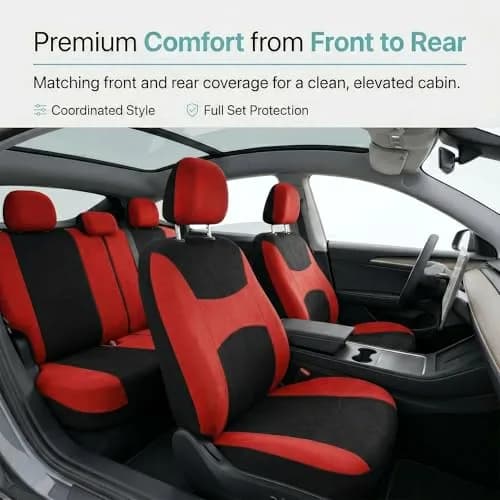 FH Group Car Seat Covers Full Set Cloth - Universal Fit, Washable, Airbag Compatible, Red | Interior Protection & Style thumbnail 9