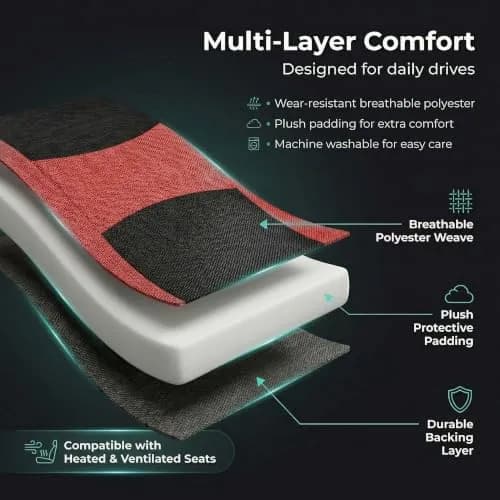 FH Group Car Seat Covers Full Set Cloth - Universal Fit, Washable, Airbag Compatible, Red | Interior Protection & Style thumbnail 3
