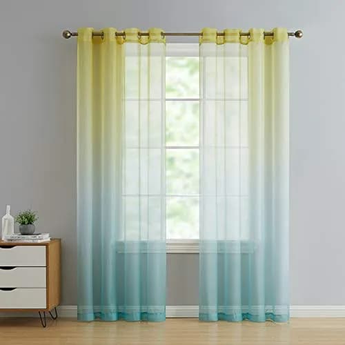 GoodGram 2 Pack Semi Sheer Ombre Grommet Curtain Panels - Assorted Colors (Citrus Multi) | Modern Ombre Design thumbnail 1