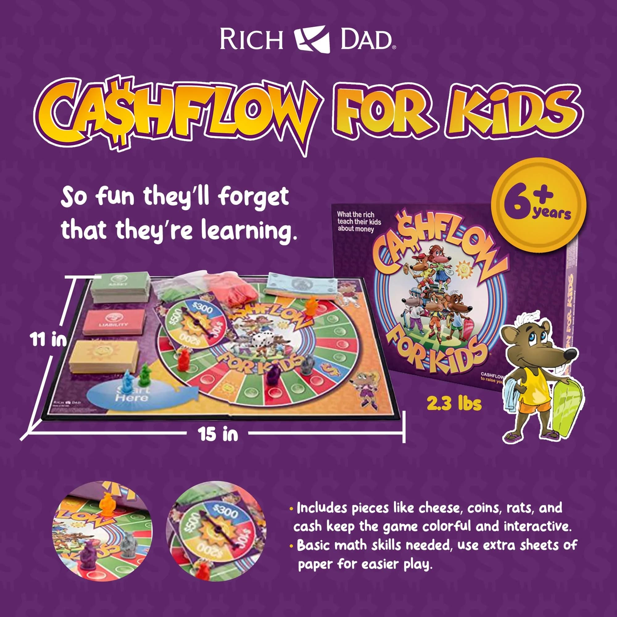 Rich Dad CASHFLOW for Kids Board Game, Children's Edition, 11 x 15 inches | Educational Money Game for Ages 6+ - view 3
