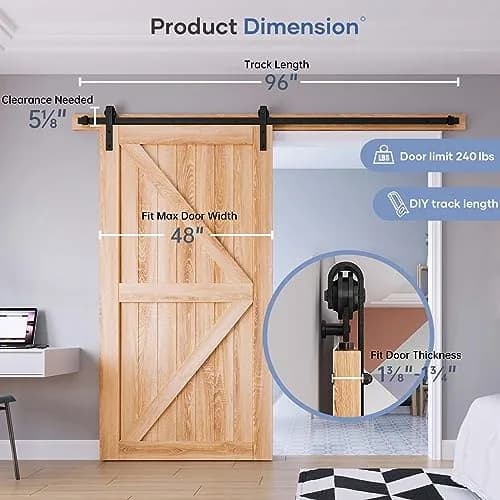 EaseLife 8 FT Sliding Barn Door Hardware Track Kit | Quiet & Smooth, Easy Install (8FT Track for 40-48" Wide Door) thumbnail 6