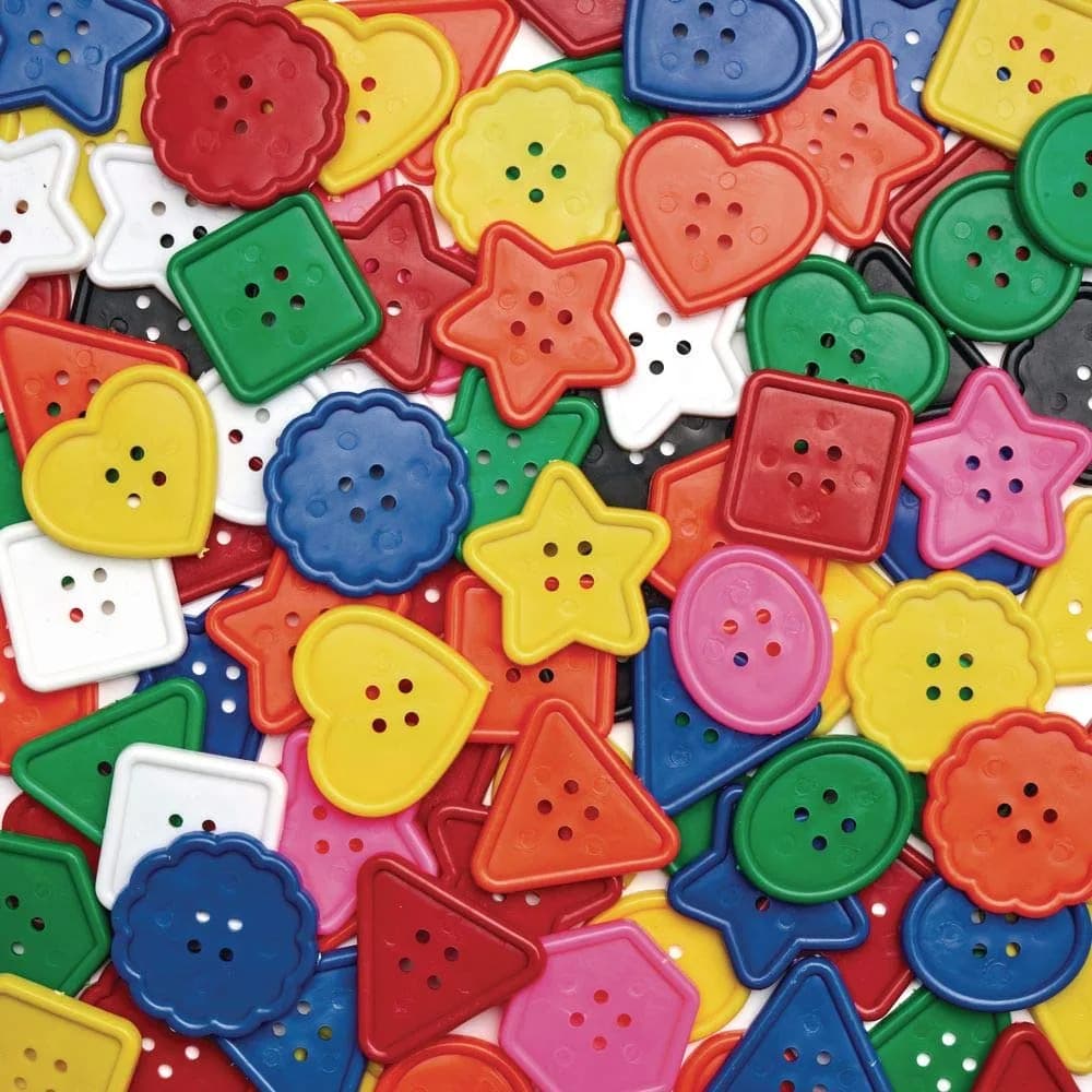 Colorations Really Big Bright Buttons, 130 Pieces (1 lb / 0.45 kg), 8 Shapes, Assorted Colors | Jumbo Craft Buttons for Kids - main product image
