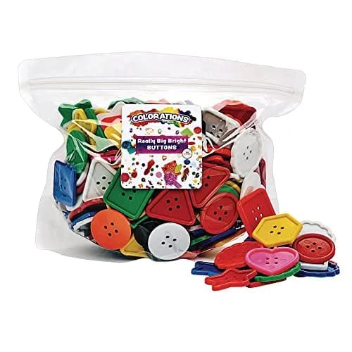 Colorations Really Big Bright Buttons, 130 Pieces (1 lb / 0.45 kg), 8 Shapes, Assorted Colors | Jumbo Craft Buttons for Kids thumbnail 2