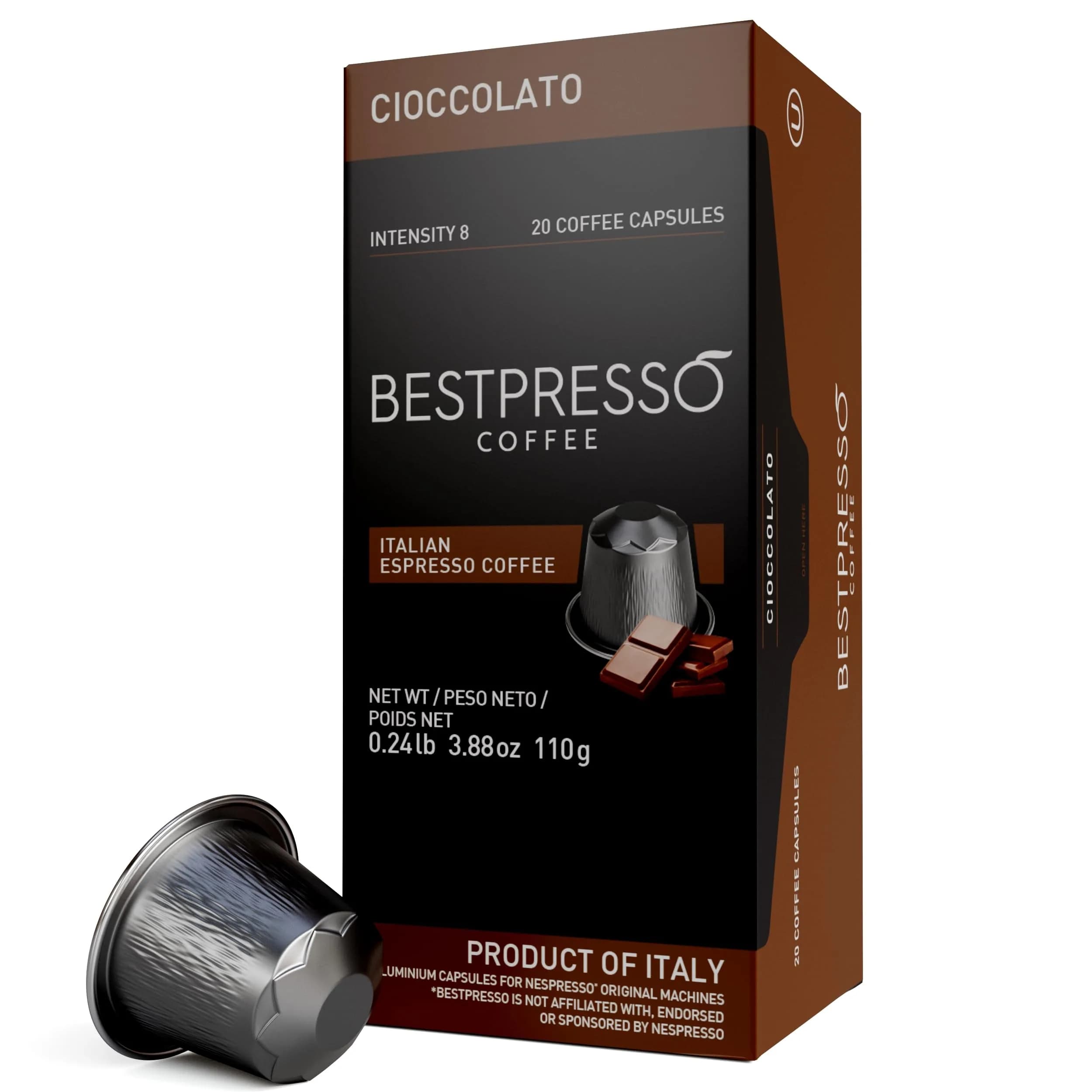 Bestpresso Coffee for Nespresso Original Machine 120 pods | Certified Espresso Chocolate Blend, Medium Intensity — Cioccolato