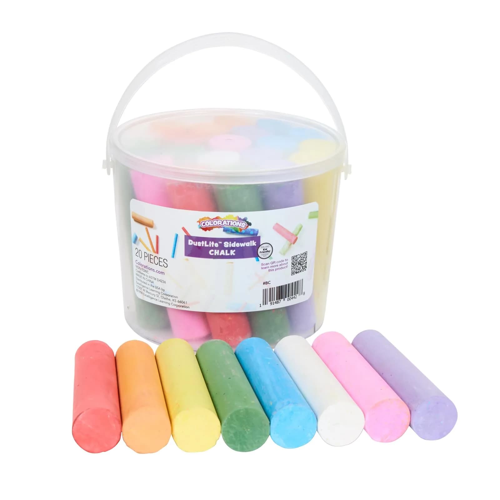 Colorations Jumbo Washable Sidewalk Chalk Set, 20 Pieces, 8 Assorted Colors | Non-Toxic, AP Certified, ASTM-D4236 - main product image
