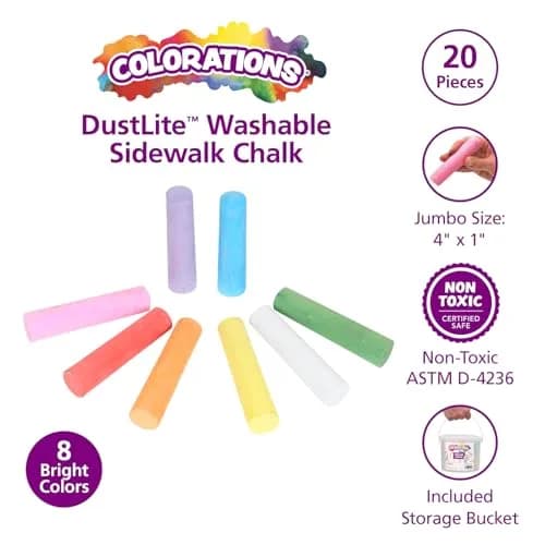 Colorations Jumbo Washable Sidewalk Chalk Set, 20 Pieces, 8 Assorted Colors | Non-Toxic, AP Certified, ASTM-D4236 thumbnail 2