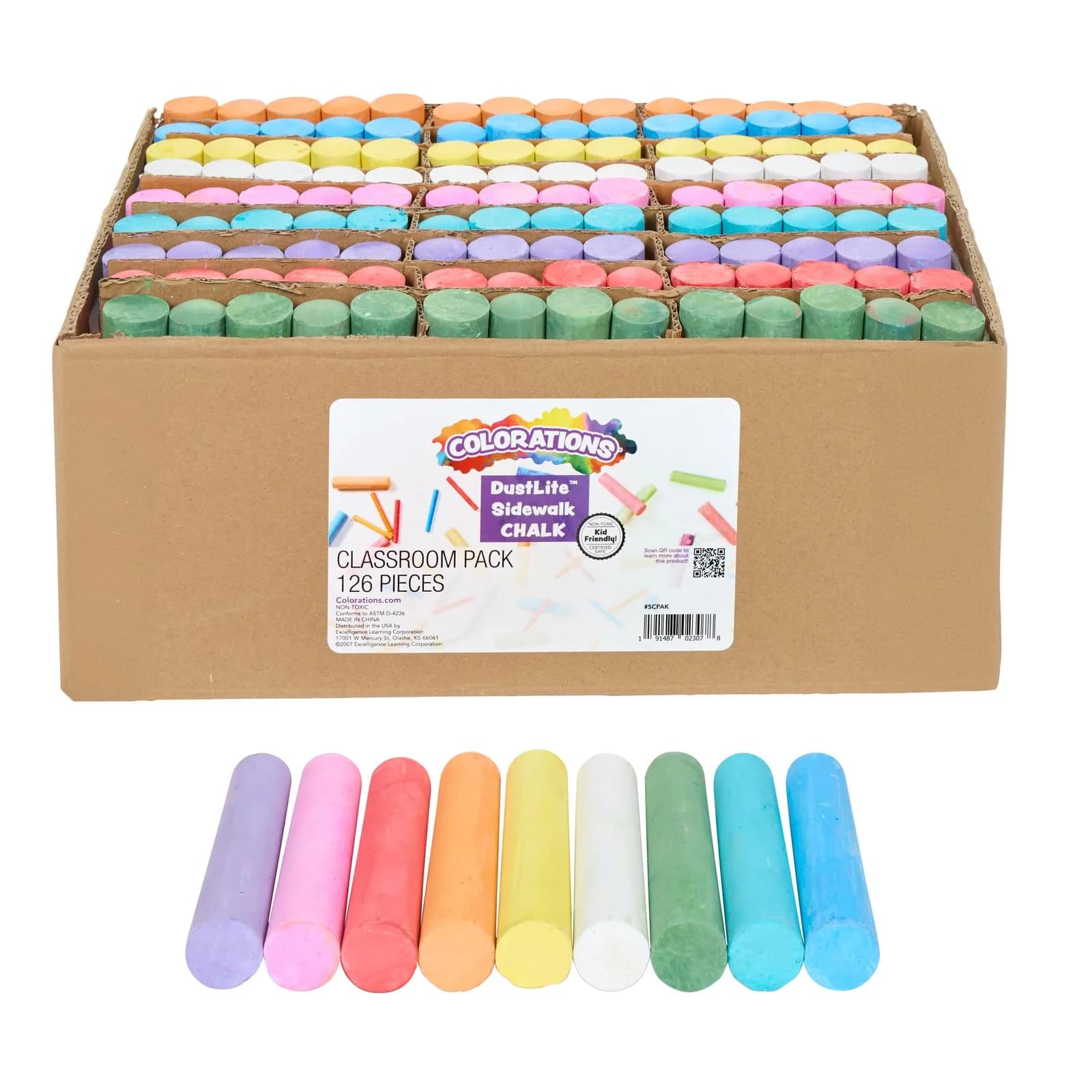 Colorations Jumbo Washable Sidewalk Chalk, 126 Pieces (4" x 1" Each) | Vibrant Colors for Outdoor Art